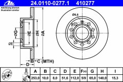 Диск тормозной задн, AUDI для VW GOLF PLUS (5M1, 521) 1.6 FSI 2005-2008, код двигателя BLF, V см3 1598, кВт 85, л.с. 115, бензин, Ate 24011002771