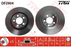 Диск тормозной передн AUDI для VW BORA (1J2) 1.9 TDI 4motion 2000-2005, код двигателя ATD, V см3 1896, кВт 74, л.с. 101, Дизель, TRW/Lucas DF2804